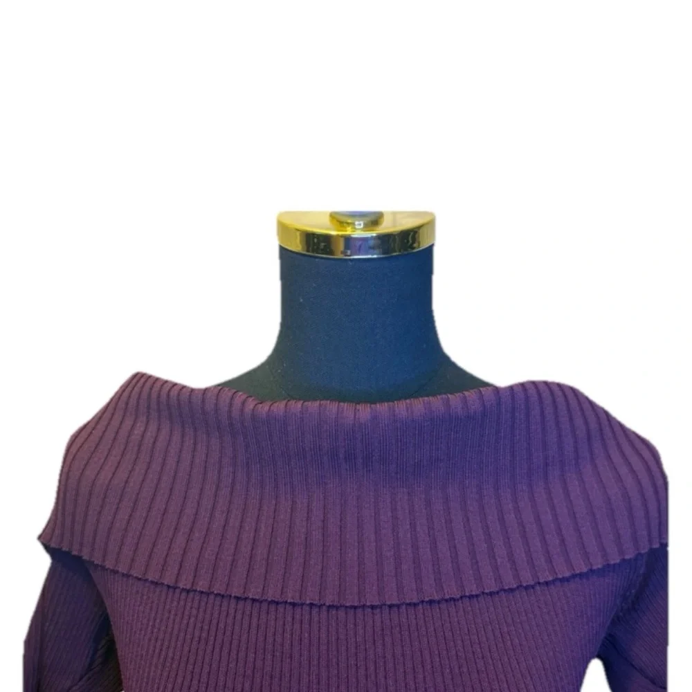 Stylish Burgundy Off The Shoulder Short Sleeve Sweater by 7th Avenue, Large, NWT - Picture 6 of 13